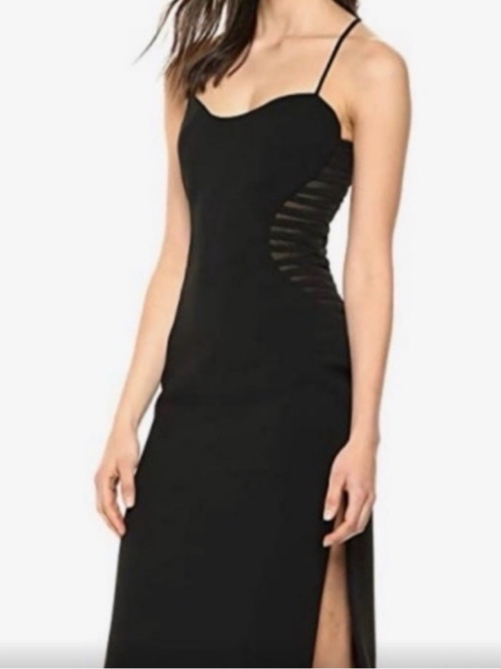 NWT Halston Heritage Sheer Ribbed Sleeveless Sheath Dress Black